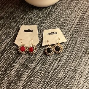 Elegant Red and Black Stone Earrings